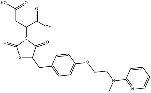 Butanedioic acid, 2-[5-[[4-[2-(methyl-2-pyridinylamino)ethoxy]phenyl]methyl]-2,4-dioxo-3-thiazolidinyl]- 化学構造式