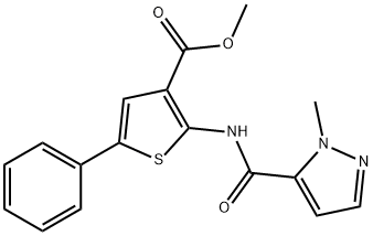 methyl 2-(1-methyl-1H-pyrazole-5-carboxamido)-5-phenylthiophene-3-carboxylate,957487-19-3,结构式