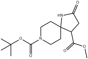 1,8-Diazaspiro[4.5]decane-4,8-dicarboxylic acid, 2-oxo-, 8-(1,1-dimethylethyl) 4-methyl ester 化学構造式