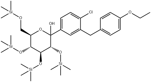 D-Glucopyranose, 1-C-[4-chloro-3-[(4-ethoxyphenyl)Methyl]phenyl]-2,3,4,6-tetrakis-O-(triMethylsilyl)- 化学構造式
