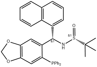 [S(R)]-N-[(S)-[6-(Diphenylphosphino)benzo[d][1,3]dioxol-5-yl]-1-naphthalenylmethyl]-2-methyl-2-propanesulfinamide, 2565792-26-7, 结构式