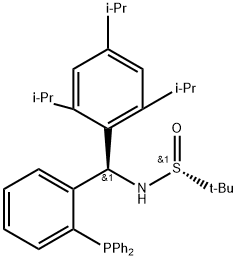 S(R)]-N-((R)-(2-(Diphenylphosphino)phenyl)(2,4,6-triisopropylphenyl)methyl)-2-methyl-2-propanesulfinamide 化学構造式