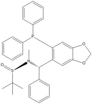 [S(R)]-N-[(S)-[6-(二苯基膦)苯并[D][1,3]-二氧戊环-5基]-1-苯基甲基]-N-甲基-2-叔丁基亚磺酰胺, , 结构式
