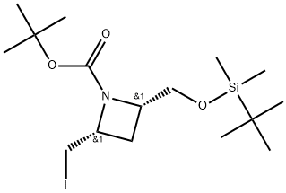 cis-2-(tert-Butyl-dimethyl-silanyloxymethyl)-4-iodomethyl-azetidine-1-carboxylic acid tert-butyl ester Structure