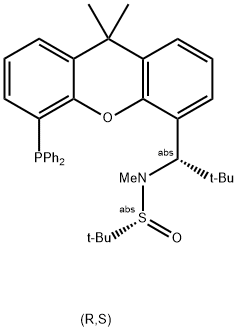 [S(R)]-N-[(S)-(2-(1-tert-Butylmethyl)][5-(diphenylphosphino)-9,9-dimethyl-9H-xanthen-4-yl]methyl]-N,2-dimethyl-2-propanesulfinamide 化学構造式