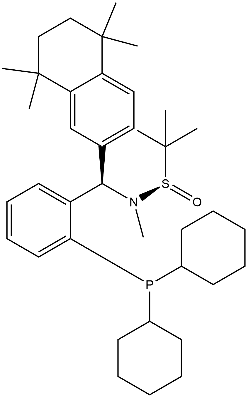 S(R)]-N-[(R)-[2-(二环己基膦)苯基](5,6,7,8-四氢-5,5,8,8-四甲基-2-萘基)甲基]-N-甲基-2-叔丁基亚磺酰胺 结构式