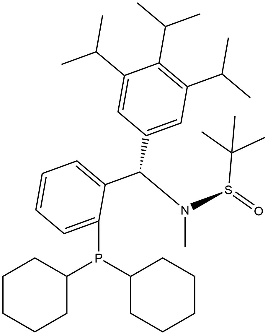 S(R)]-N-((S)-(2-(Dicyclohexylphosphino)phenyl)(2,4,6-triisopropylphenyl)methyl)-N,2-dimethyl-2-propanesulfinamide Structure