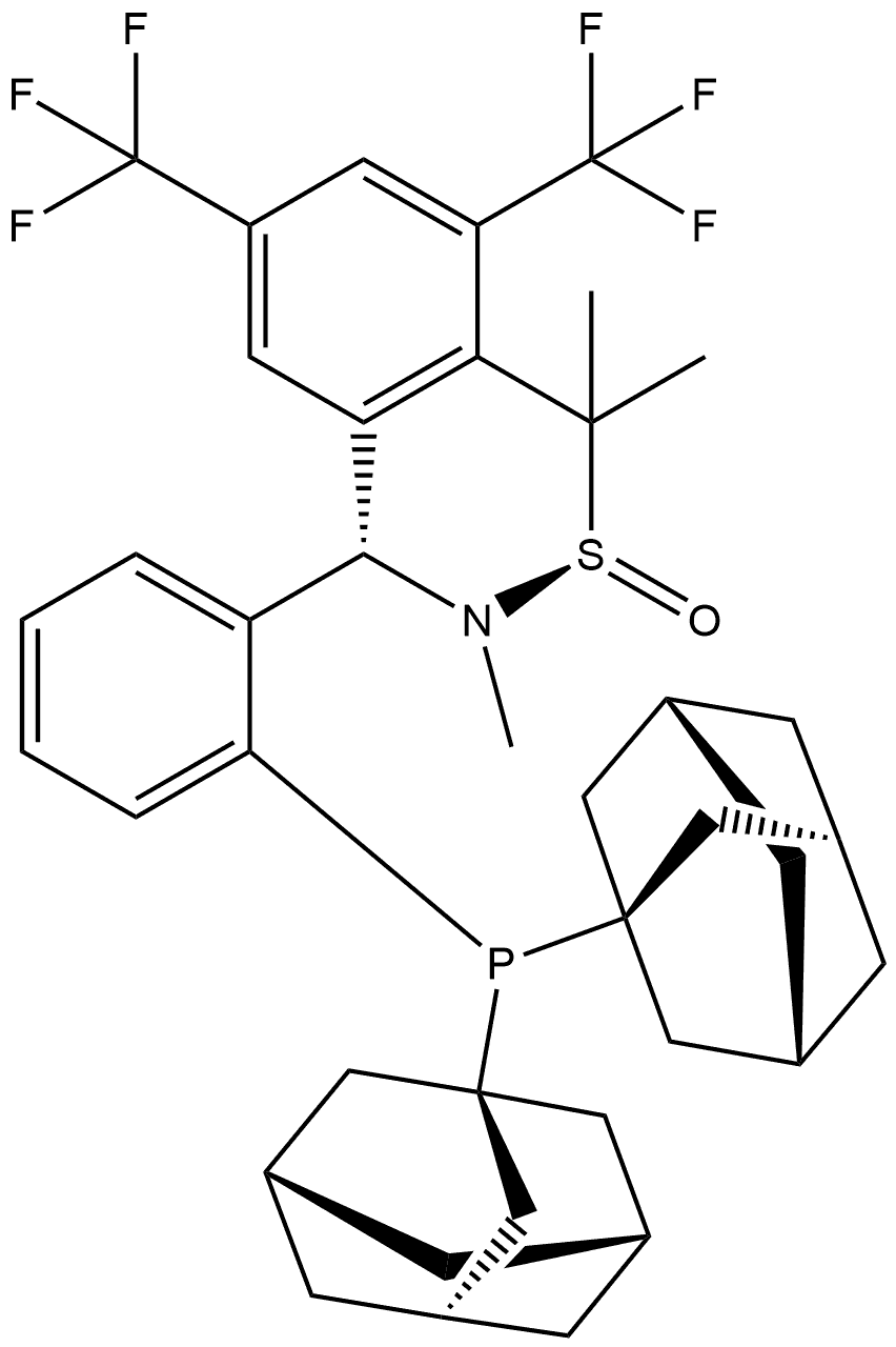 [S(R)]-N-[(S)-3,5-Bis(trifluoromethyl)phenyl)[2-(Diadamantanphosphino)phenyl]methyl]-N,2-dimethyl-2-propanesulfinamide Struktur