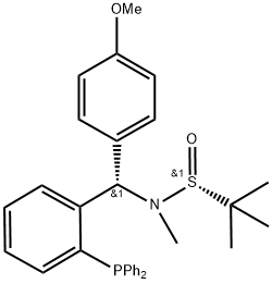 [S(R)]-N-[(S)-[2-(Diphenylphosphino)phenyl](4-methoxyphenyl)methyl]-N,2-dimethyl-2-propanesulfinamide 化学構造式