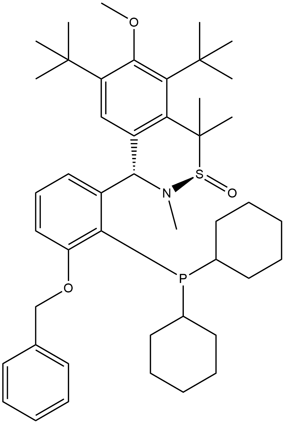 [S(R)]-N-[(S)-[3,5-Di-tert-butyl-4-methoxyphenyl][(3-benzyloxy-2-(dicyclohexylphosphino)phenyl)methyl]-N,2-dimethyl-2-propanesulfinamide Structure