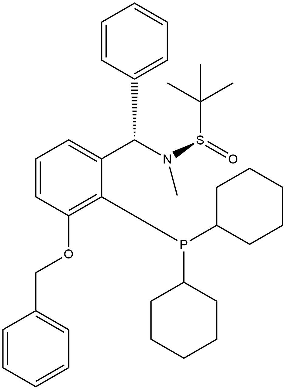 [S(R)]-N-[(S)-[(3-(Benzyloxy)-2-(dicyclohexylphosphino)phenyl)phenylmethyl]-N,2-dimethyl-2-propanesulfinamide 化学構造式