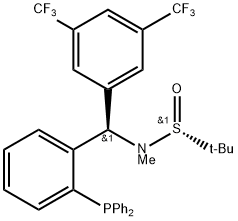 S(R)]-N-[(R)-3,5-(Bis(trifluoromethyl)phenyl)[2-(diphenylphosphino)phenyl]methyl]-N,2-dimethyl-2-propanesulfinamide 化学構造式