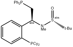 [S(R)]-N-[(1S)-2-(Diphenylphosphino)-1-[2-(dicyclohexylphosphanyl)phenyl]ethyl]-N,2-dimethyl-2-propanesulfinamide 化学構造式