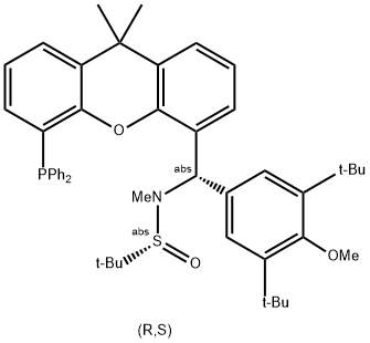 [S(R)]-N-[(S)-[3,5-Bis(trifluoromethyl)phenyl][5-(diphenylphosphino)-9,9-dimethyl-9H-xanthen-4-yl]methyl]-N,2-dimethyl-2-propanesulfinamide Struktur