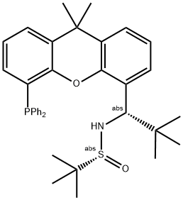 [S(R)]-N-[(1S)-1-[5-(Diphenylphosphino)-9,9-dimethyl-9H-xanthen-4-yl]-2,2-dimethylpropyl]-2-methyl-2-propanesulfinamide 化学構造式