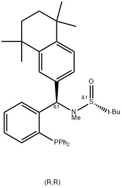 S(R)]-N-[(R)-[2-(二苯基膦)苯基](5,6,7,8-四氢-5,5,8,8-四甲基-2-萘基)甲基]-N-甲基-2-叔丁基亚磺酰胺, , 结构式