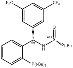 [S(R)]-N-[(S)-3,5-Bis(trifluoromethyl)phenyl)[2-(di-tert-butylphosphino)phenyl]methyl]-2-methyl-2-propanesulfinamide Structure