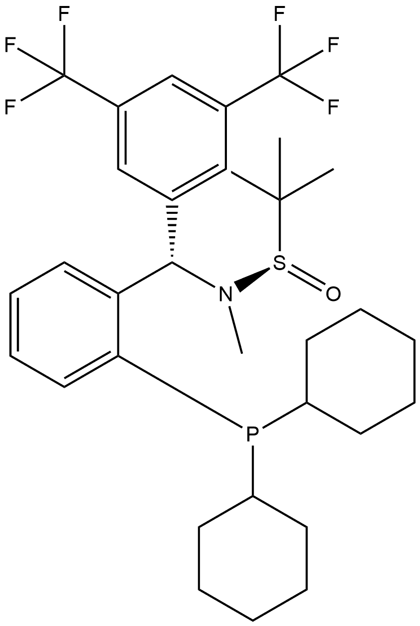 (R)-N-((S)-(2-(Dicyclohexylphosphino)phenyl)(2,4,6-triisopropylphenyl)methyl)-2-methylpropane-2-sulfinamide Structure