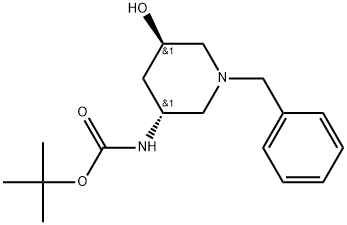 (3R,5R)-(1-Benzyl-5-hydroxy-piperidin-3-yl)-carbamic acid tert-butyl ester Struktur