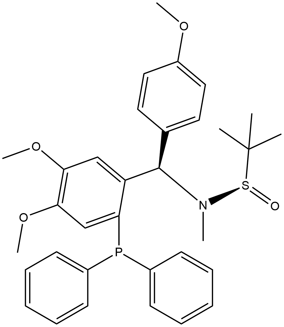 [S(R)]-N-[(R)-[2-(Diphenylphosphino)-4,5-dimethoxyphenyl)](4-methoxyphenyl)methyl]-N,2-dimethyl-2-propanesulfinamide 化学構造式