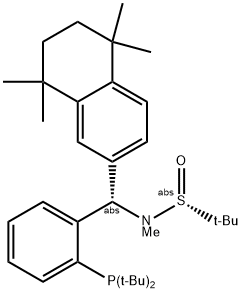 [S(R)]-N-((S)-(2-(Di-tert-butylphosphino)phenyl)(5,6,7,8-tetrahydro-5,5,8,8-tetramethyl-2-naphthalenyl)methyl]-N,2-dimethyl-2-propanesulfinamide Struktur