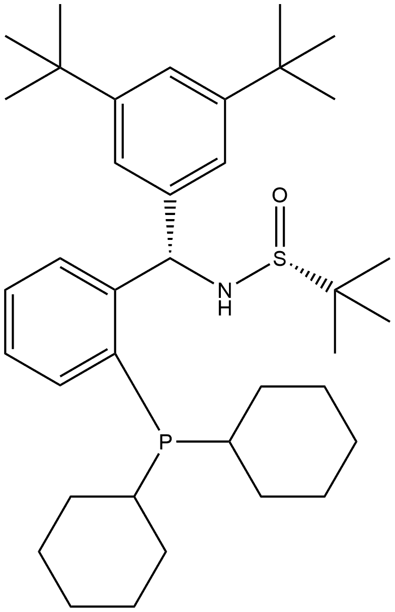 [S(R)]-N-[(S)-3,5-Bis(dimethylethyl)phenyl][2-(dicyclohexylphosphanyl)phenyl]-2-methyl-2-propanesulfinamide 结构式