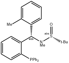 S(R)]-N-[(S)-(2-Methylphenyl)[2- (diphenylphosphino)phenyl]methyl]-N,2-dimethyl-2-propanesulfinamide Struktur