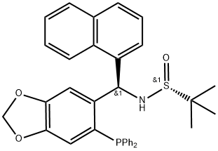 S(R)]-N-[(R)-[6-(二苯基膦)苯并[d][1,3]-二氧戊环-5基]-1-萘基甲基]-2-叔丁基亚磺酰胺,2565792-59-6,结构式