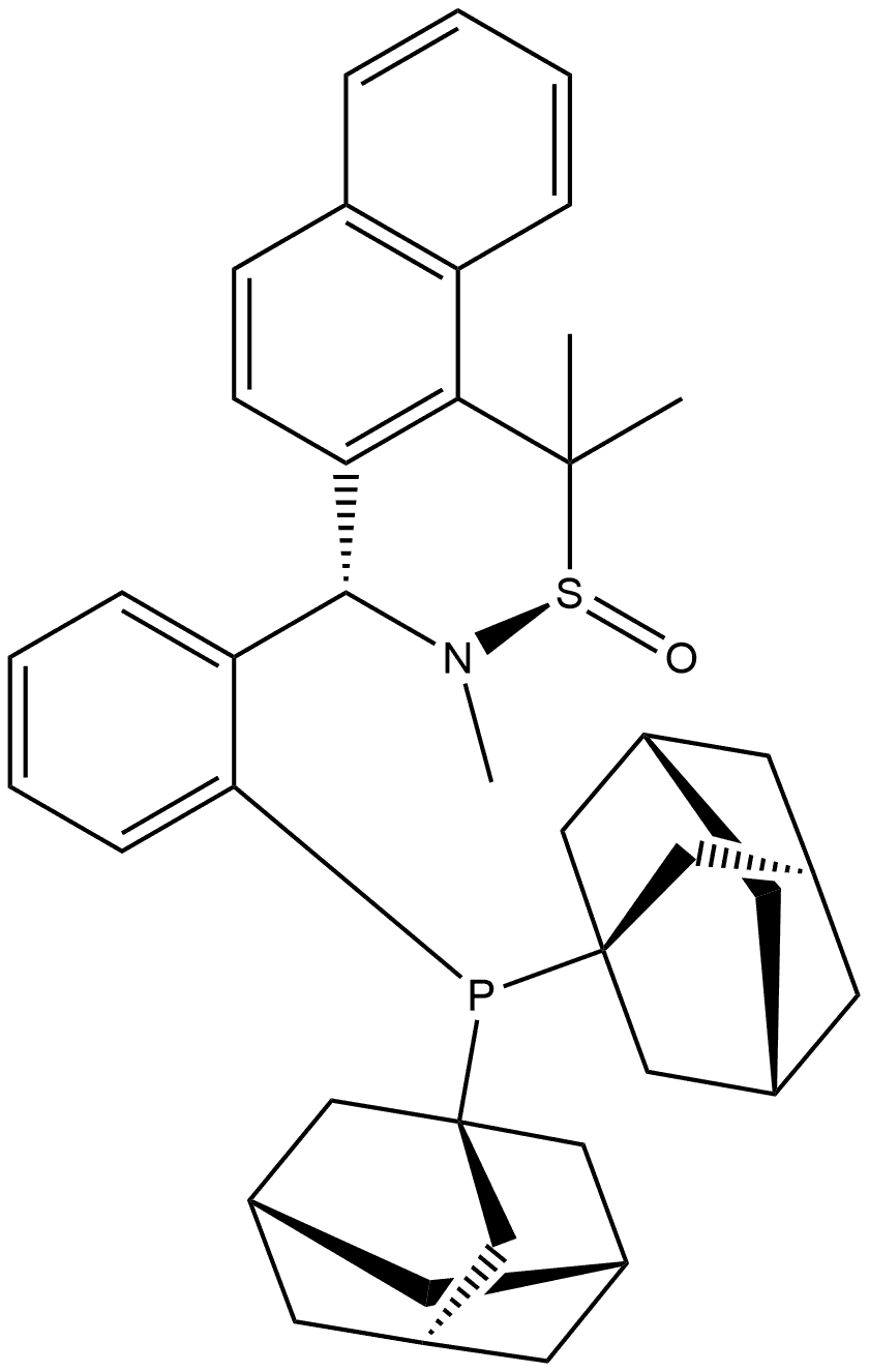 [S(R)]-N-[(S)-[2-(Diadamantanphosphino)phenyl](2-naphthalenyl)methyl]-N,2-dimethyl-2-propanesulfinamide 化学構造式