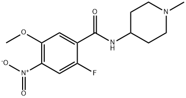 2-FLUORO-5-METHOXY-N-(1-METHYLPIPERIDIN-4-YL)-4-NITROBENZAMIDE 结构式