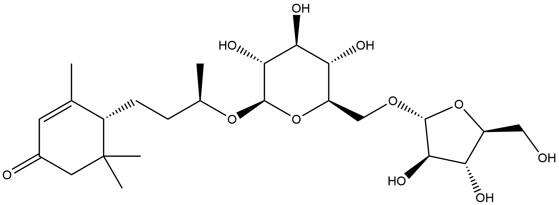 2-Cyclohexen-1-one, 4-[(3R)-3-[(6-O-α-L-arabinofuranosyl-β-D-glucopyranosyl)oxy]butyl]-3,5,5-trimethyl-, (4R)-,1002129-85-2,结构式