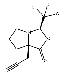 1H,3H-Pyrrolo[1,2-c]oxazol-1-one, tetrahydro-7a-2-propyn-1-yl-3-(trichloromethyl)-, (3R,7aR)- 化学構造式