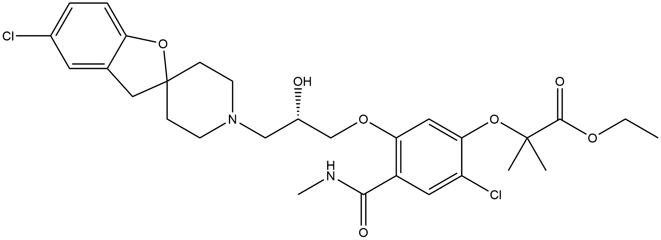 Propanoic acid, 2-[2-chloro-5-[(2S)-3-(5-chlorospiro[benzofuran-2(3H),4'-piperidin]-1'-yl)-2-hydroxypropoxy]-4-[(methylamino)carbonyl]phenoxy]-2-methyl-, ethyl ester|