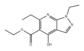 1H-Pyrazolo[3,4-b]pyridine-5-carboxylic acid, 1,6-diethyl-4-hydroxy-, ethyl ester 化学構造式