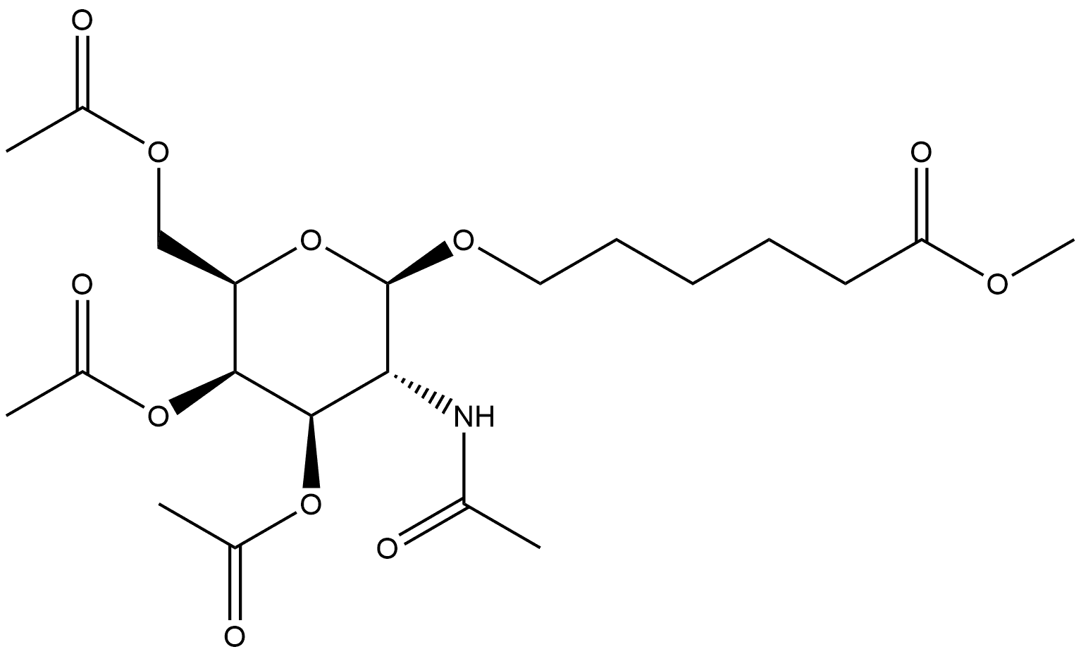 Hexanoic acid, 6-[[3,4,6-tri-O-acetyl-2-(acetylamino)-2-deoxy-β-D-galactopyranosyl]oxy]-, methyl ester Structure