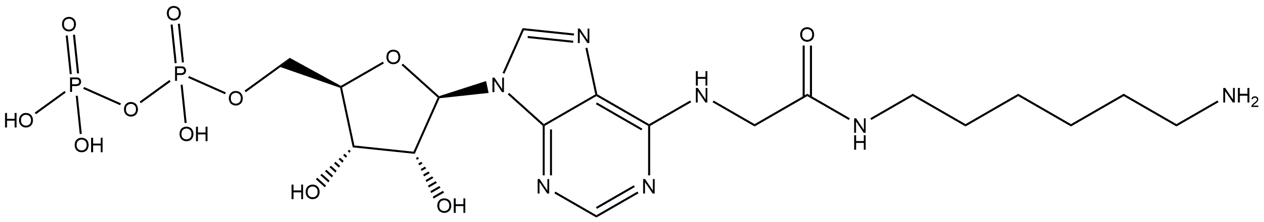 Adenosine 5'-(trihydrogen diphosphate), N-[2-[(6-aminohexyl)amino]-2-oxoethyl]- (9CI) Structure