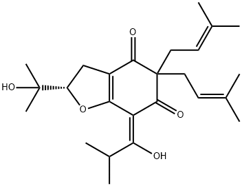 4,6(2H,5H)-Benzofurandione, 3,7-dihydro-2-(1-hydroxy-1-methylethyl)-7-(1-hydroxy-2-methylpropylidene)-5,5-bis(3-methyl-2-buten-1-yl)-, (2S,7Z)- 化学構造式