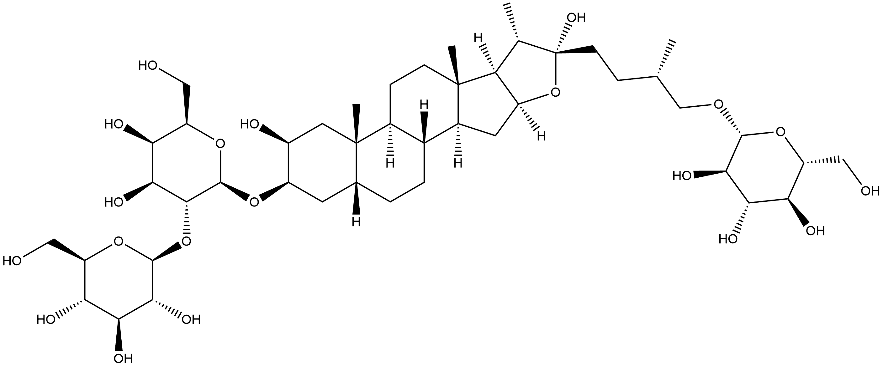β-D-Galactopyranoside, (2β,3β,5β,22α,25S)-26-(β-D-glucopyranosyloxy)-2,22-dihydroxyfurostan-3-yl 2-O-β-D-glucopyranosyl-,1010804-67-7,结构式