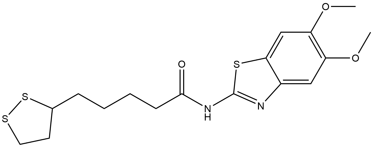 N-(5,6-dimethoxy-1,3-benzothiazol-2-yl)-5-(1,2-dith
iolan-3-yl)pentanamide 结构式