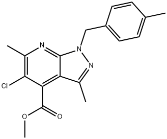 Methyl 5-chloro-3,6-dimethyl-1-(4-methylbenzyl)-1H-pyrazolo[3,4-b]pyridine-4-carboxylate,1011398-07-4,结构式