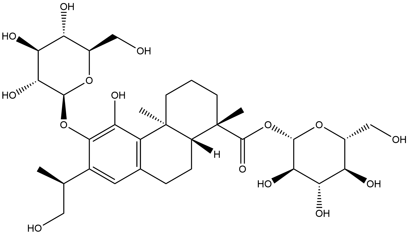 19-O-beta-D-carboxyglucopyranosyl-12-O-beta-D-glucopyranosyl-11,16-dihydroxyabieta-8,11,13-triene Struktur