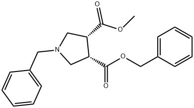 3,4-Pyrrolidinedicarboxylic acid, 1-(phenylmethyl)-, 3-methyl 4-(phenylmethyl) ester, (3R,4S)- Structure