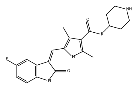 1H-Pyrrole-3-carboxamide, 5-[(Z)-(5-fluoro-1,2-dihydro-2-oxo-3H-indol-3-ylidene)methyl]-2,4-dimethyl-N-4-piperidinyl- Structure