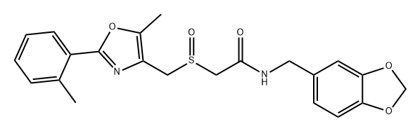 Acetamide, N-(1,3-benzodioxol-5-ylmethyl)-2-[[[5-methyl-2-(2-methylphenyl)-4-oxazolyl]methyl]sulfinyl]- 化学構造式