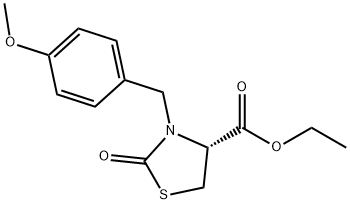 4-Thiazolidinecarboxylic acid, 3-[(4-methoxyphenyl)methyl]-2-oxo-, ethyl ester, (4R)- Struktur