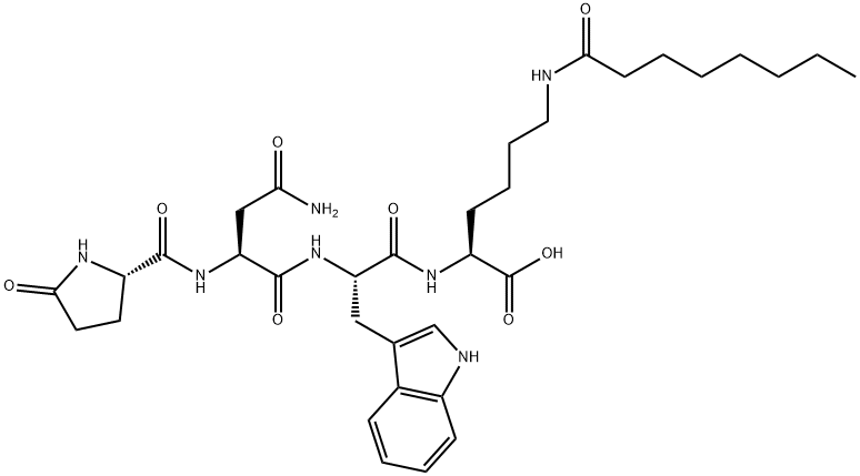 L-Lysine, 5-oxo-L-prolyl-L-asparaginyl-L-tryptophyl-N6-(1-oxooctyl)- Structure