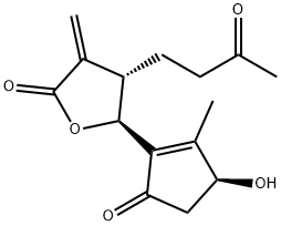 2(3H)-Furanone, dihydro-5-[(3S)-3-hydroxy-2-methyl-5-oxo-1-cyclopenten-1-yl]-3-methylene-4-(3-oxobutyl)-, (4S,5S)- Struktur