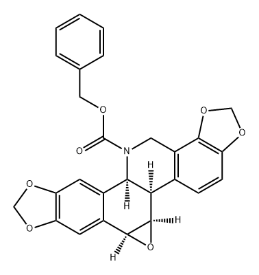 1,3-Dioxolo[4,5-i][1,3]dioxolo[4,5]benz[1,2-c]oxireno[a]phenanthridine-12(13H)-carboxylic acid, 5b,5c,6a,11b-tetrahydro-, phenylmethyl ester, (5bR,5cR,6aS,11bS)- Struktur