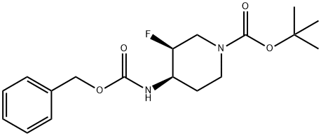 1-Piperidinecarboxylic acid, 3-fluoro-4-[[(phenylmethoxy)carbonyl]amino]-, 1,1-dimethylethyl ester, (3S,4R)- Struktur