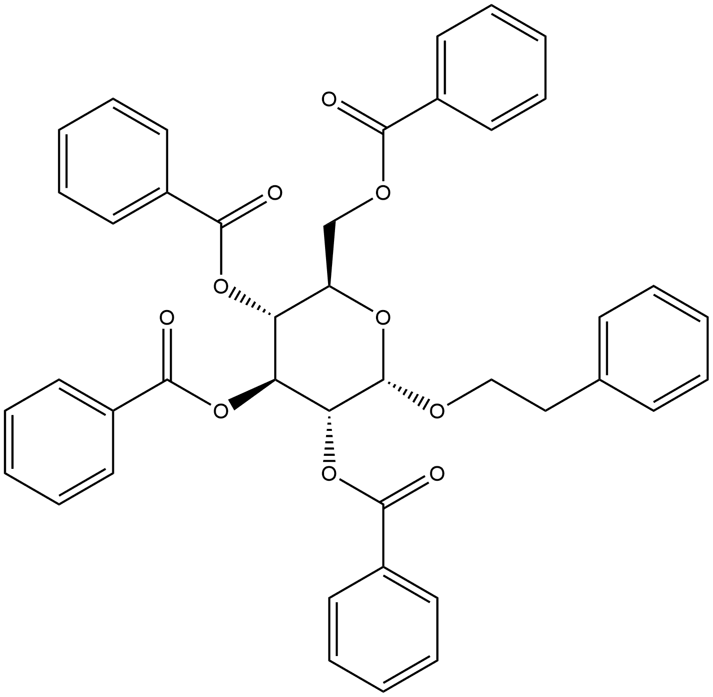 α-D-Glucopyranoside, 2-phenylethyl, 2,3,4,6-tetrabenzoate,1038587-89-1,结构式